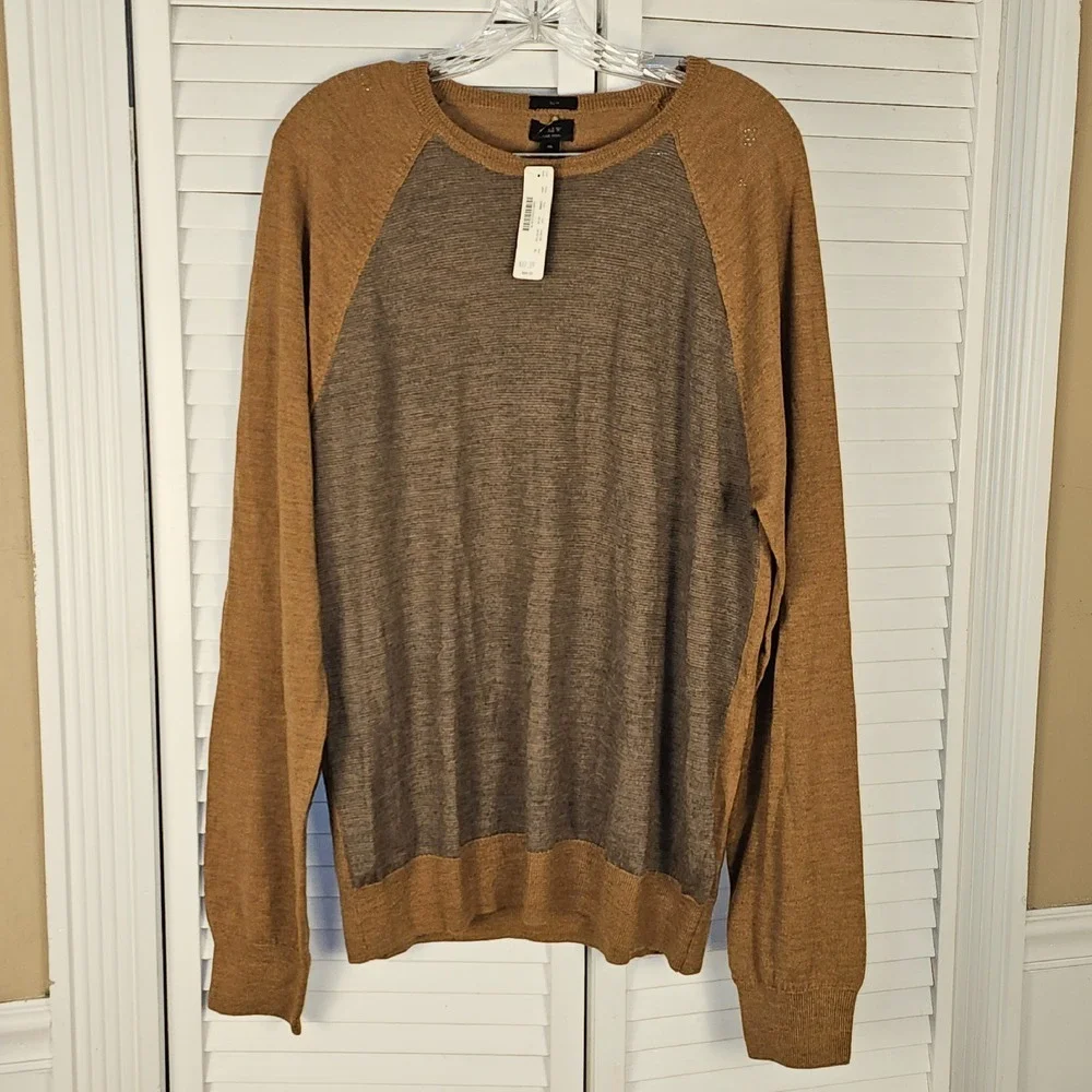 NWT J Crew Mens Brown Slim Fit Merino Wool Crewneck Sweater XL - HOLE‎